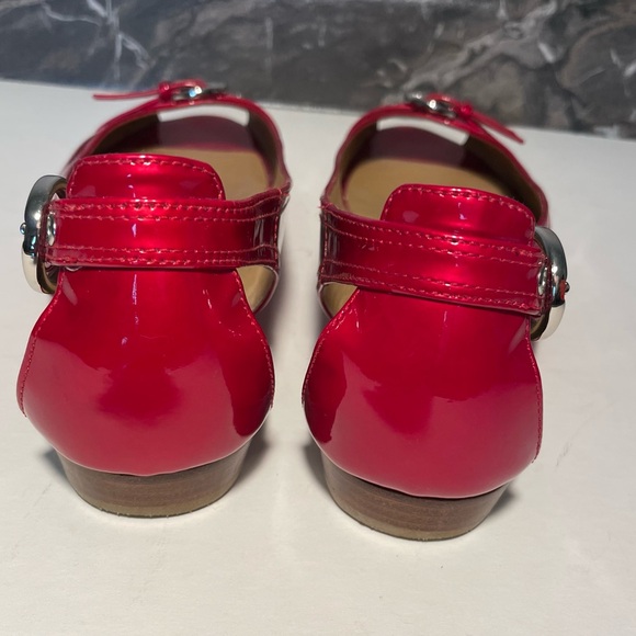 Stuart Weitzman Red Patent Leather Open Toe Chitchat Flats - Picture 4 of 6